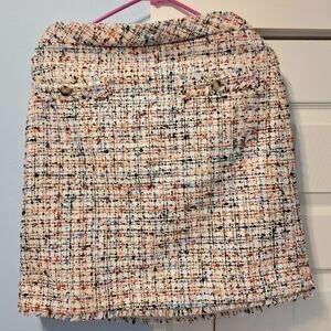 ANN TAYLOR | Cream, Tweed Pencil Skirt w/Blue & Rust Accents